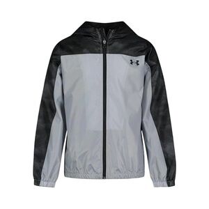 Under Armour Boy's Full Zip Hooded Windbreaker Jacket Black/Gray NWT Size M
